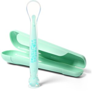 BabyOno Be Active Suction Baby Spoon kiskanál + bevonat Green 6 m+ 1 db