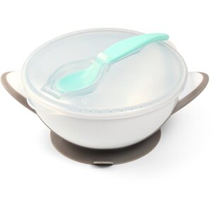 BabyOno Be Active Suction Bowl with Spoon etetőszett gyermekeknek Grey 6 m+ 2 db