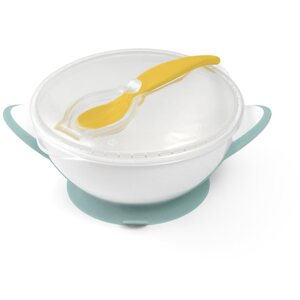 BabyOno Be Active Suction Bowl with Spoon etetőszett gyermekeknek Green/Yellow 6 m+ 2 db