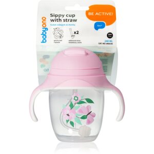 BabyOno Be Active Sippy Cup with Weighted Straw gyakorlóbögre szívószállal 6 m+ Butterfly 240 ml