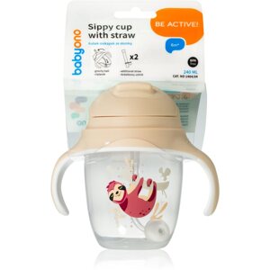 BabyOno Be Active Sippy Cup with Weighted Straw gyakorlóbögre szívószállal 6 m+ Sloth 240 ml