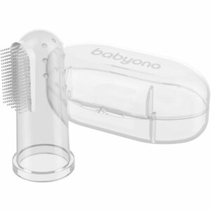BabyOno Take Care First Toothbrush ujjra húzható fogkefe gyermekeknek tokkal Transparent 1 db