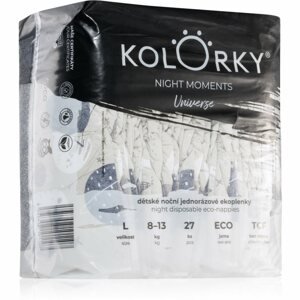 Kolorky Night Moments eldobható ÖKO pelenkák az éjszakán át tartó teljeskörű védelemért L méret 8-13 kg 27 db