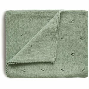Mushie Knitted Pointelle Baby Blanket kötött takaró gyermekeknek Sage 80 x 100cm 1 db