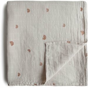 Mushie Muslin Swaddle Blanket Organic Cotton pólya Rainbows 120cm x 120cm 1 db